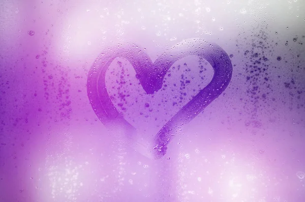 Heart Painted Misted Glass Winter — Stock Photo, Image