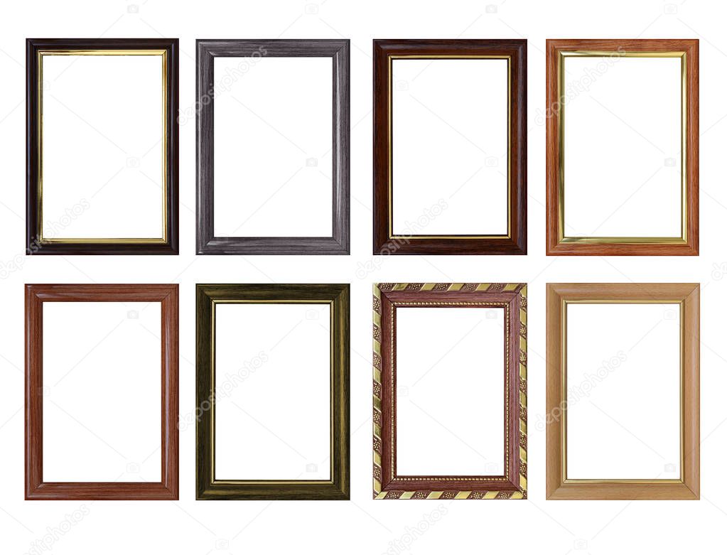 Set of empty picture frames with free space inside, isolated on white