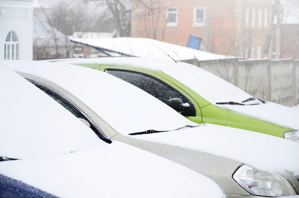Fragments Parked Cars Covered Snow — Stock Photo, Image