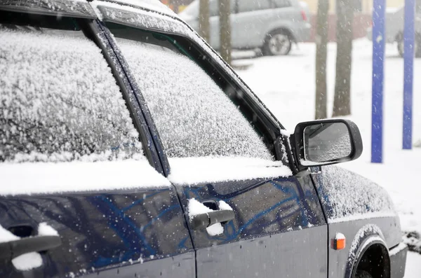 Fragment Car Layer Snow Heavy Snowfall Body Car Covered White — Stock Photo, Image