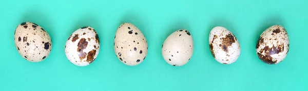 Перепелиные Яйца Светло Зеленой Поверхности Вид Сверху Пустое Место Текста — стоковое фото