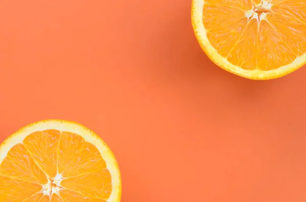 Vista Superior Varias Rodajas Fruta Naranja Sobre Fondo Brillante Color — Foto de Stock