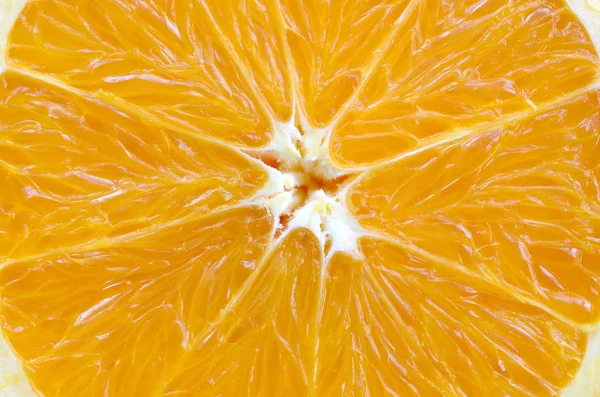 Vista Superior Fragmento Rodaja Fruta Naranja Cerca Textura Fondo Macro — Foto de Stock
