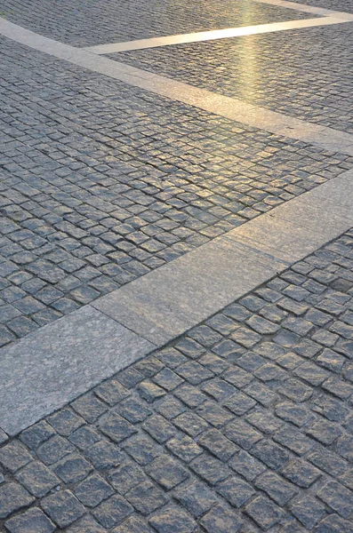 Fragment Ulicy Plac Składany Spośród Szary Kwadrat Brukowej — Zdjęcie stockowe