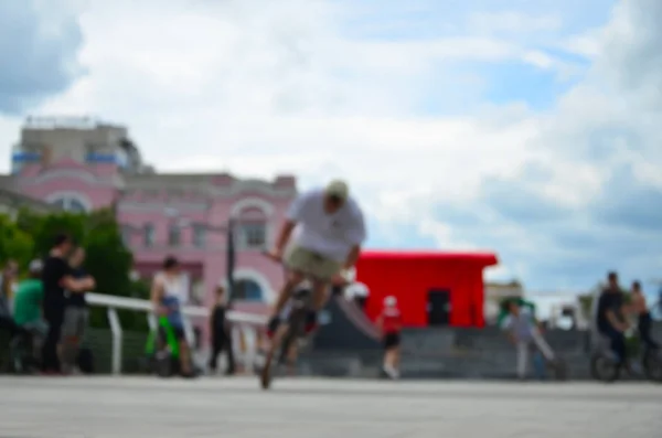 Defocused Kép Ból Egy Csomó Ember Bmx Kerékpár Extrém Sportok — Stock Fotó