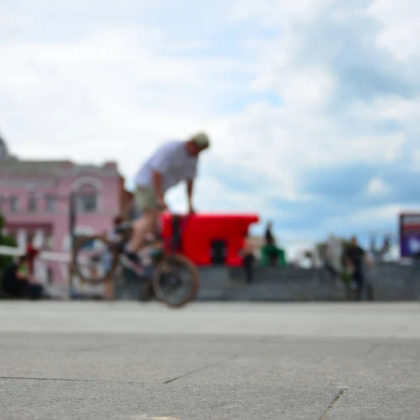 Imagen Desenfocada Mucha Gente Con Bicicletas Bmx Encuentro Fans Los —  Fotos de Stock