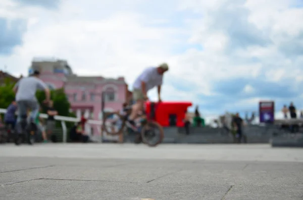 Defocused Image Lot People Bmx Bikes Meeting Fans Extreme Sports — Stock Photo, Image