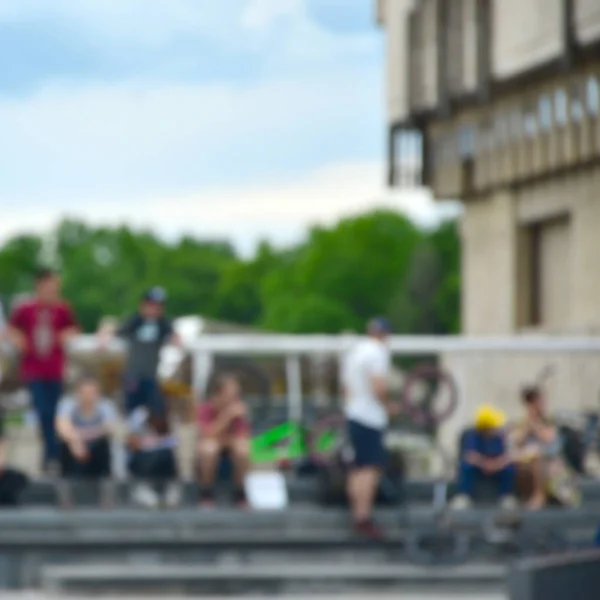 Defokussiertes Bild Vieler Menschen Mit Bmx Fahrrädern Treffen Der Fans — Stockfoto