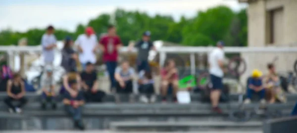 Imagem Desfocada Muitas Pessoas Com Bicicletas Bmx Encontro Torcedores Esportes — Fotografia de Stock