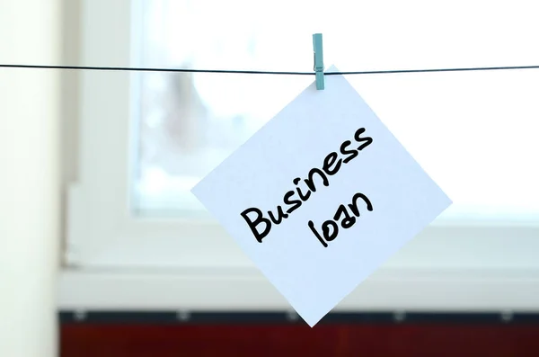 Business Loan Note Written White Sticker Hangs Clothespin Rope Background — Stock Photo, Image