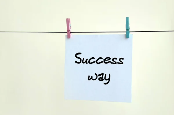 Success Way Note Written White Sticker Hangs Clothespin Rope Background — Stock Photo, Image