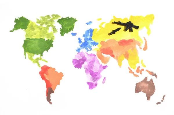 Carte Monde Est Réalisée Avec Des Peintures Aquarelles Colorées Sur — Photo