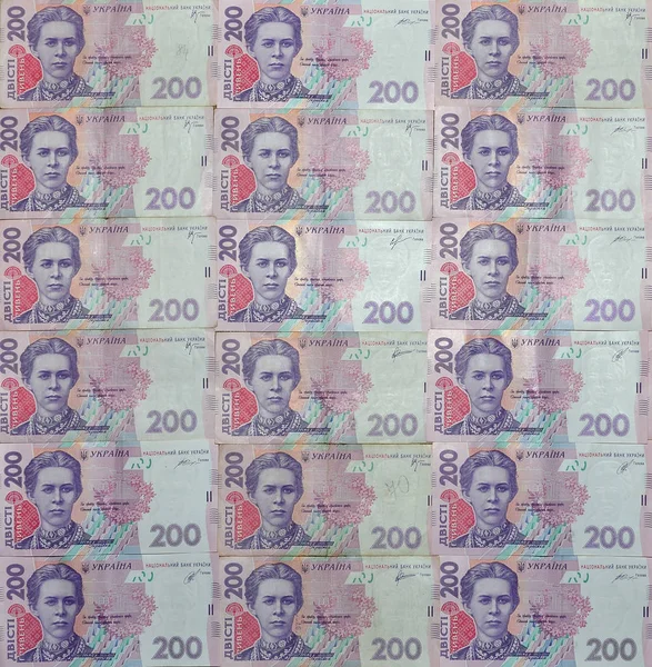 Bir Close Desenle 200 Hryvnia Par Değeri Birçok Ukrayna Para — Stok fotoğraf