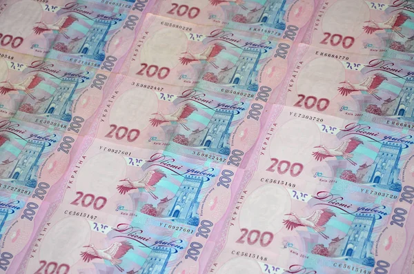 Een Close Van Een Patroon Van Vele Oekraïense Bankbiljetten Met — Stockfoto