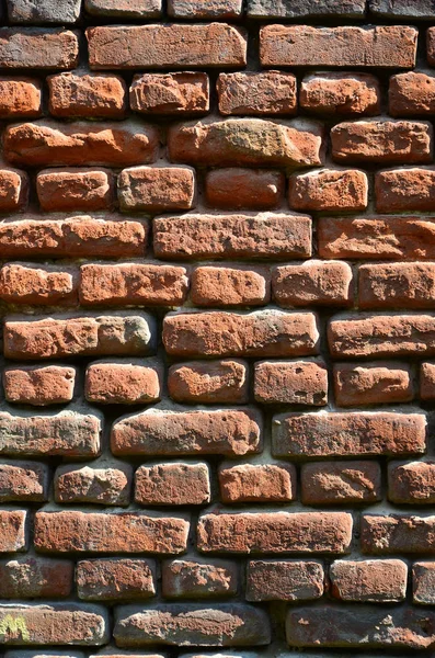 Vertical Wall Texture Several Rows Very Old Brickwork Made Red — Stock Photo, Image