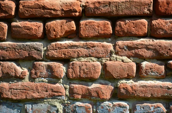 Yatay Duvar Doku Çok Eski Tuğla Kırmızı Tuğla Yapılmış Birkaç — Stok fotoğraf
