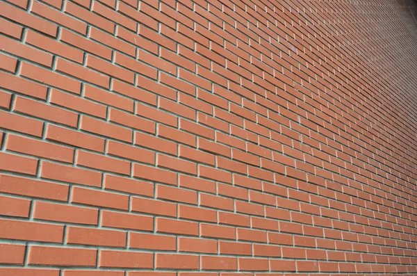 Texture High Brick Wall Many Rows Red Bricks Stretching Perspective — Stock Photo, Image