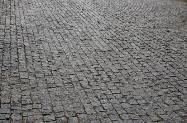 明るい日光の下で正方形の多くの小さい石の舗装スラブ のテクスチャ — ストック写真