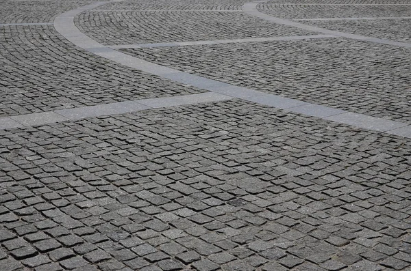 Textura Losa Pavimentación Adoquines Muchas Piedras Pequeñas Forma Cuadrada Bajo —  Fotos de Stock