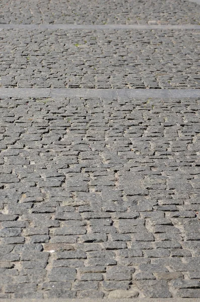 Textura Losa Pavimentación Adoquines Muchas Piedras Pequeñas Forma Cuadrada Bajo — Foto de Stock