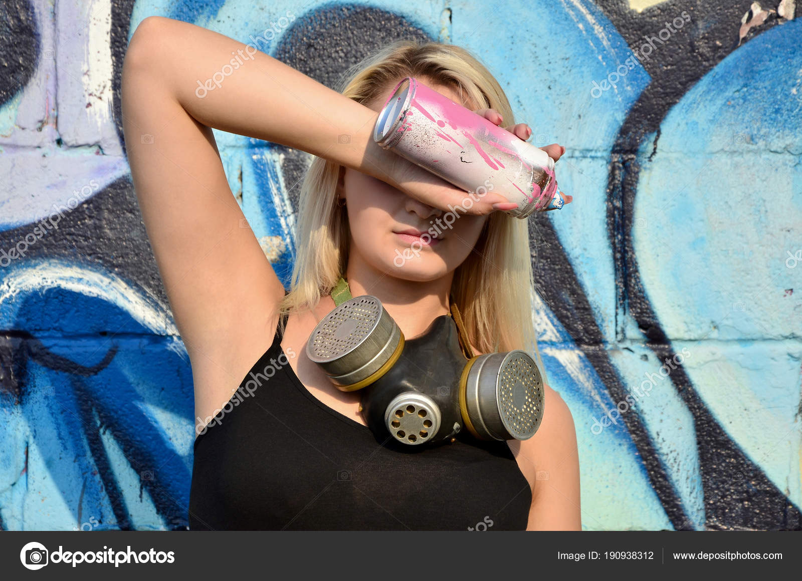Young Beautiful Sexy Girl Graffiti Artist Gas Mask Her Neck Stock Photo Image By C Mehaniq