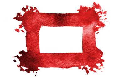 Arka plan resmi metin yazabileceğiniz bir kare kırmızı rengiyle rastgele bir şekli oluşturan soyut suluboya noktalar