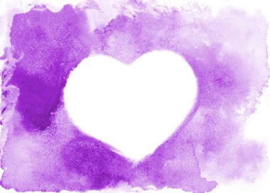 Arka plan resmi bir kalp şeklinde metin için yer ile mor renk rastgele bir şekli oluşturan soyut suluboya noktalar