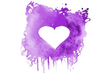 Arka plan resmi bir kalp şeklinde metin için yer ile mor renk rastgele bir şekli oluşturan soyut suluboya noktalar