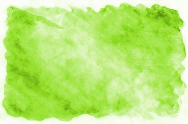 Işık yeşil suluboya arka plan beyaz kağıt üzerinde. Bir metin için dokular, afişler, broşürler, posterler, yazıtlar yeri olan. Sulu Boya tasarım öğesi web dekorasyon için