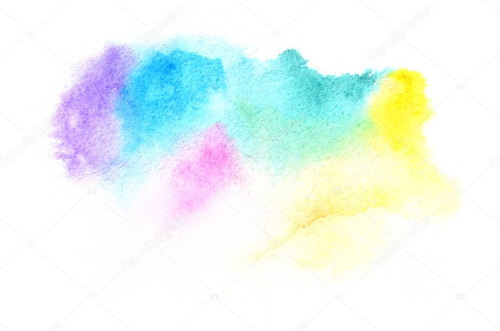 Hand drawn watercolor shape in cold tones for your design. Creative painted background, hand made decoration