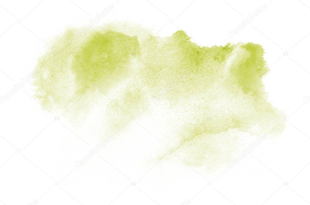 Hand drawn light green watercolor shape for your design. Creative painted background, hand made decoration