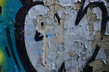 Ayrıntılı görüntü çok eski ve yaşlı renk grafiti duvardaki çizim. Arka plan grunge sokak sanatı resmi