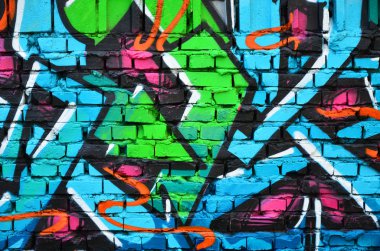 Ayrıntılı görüntü renk grafiti çizim. Arka sokak sanatı resim. Profesyonel grafiti sanatçısı tarafından renkli şaheser bir parçası