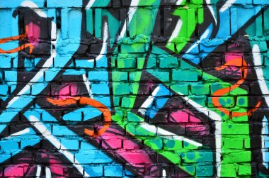 Ayrıntılı görüntü renk grafiti çizim. Arka sokak sanatı resim. Profesyonel grafiti sanatçısı tarafından renkli şaheser bir parçası
