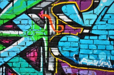 Ayrıntılı görüntü renk grafiti çizim. Arka sokak sanatı resim. Profesyonel grafiti sanatçısı tarafından renkli şaheser bir parçası