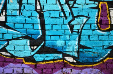 Ayrıntılı görüntü renk grafiti çizim. Arka sokak sanatı resim. Profesyonel grafiti sanatçısı tarafından renkli şaheser bir parçası
