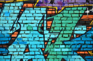 Ayrıntılı görüntü renk grafiti çizim. Arka sokak sanatı resim. Profesyonel grafiti sanatçısı tarafından renkli şaheser bir parçası