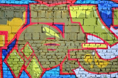 Ayrıntılı görüntü renk grafiti çizim. Arka sokak sanatı resim. Profesyonel grafiti sanatçısı tarafından renkli şaheser bir parçası