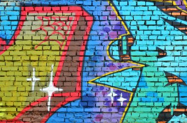 Ayrıntılı görüntü renk grafiti çizim. Arka sokak sanatı resim. Profesyonel grafiti sanatçısı tarafından renkli şaheser bir parçası