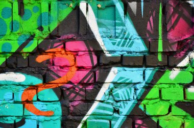 Ayrıntılı görüntü renk grafiti çizim. Arka sokak sanatı resim. Profesyonel grafiti sanatçısı tarafından renkli şaheser bir parçası