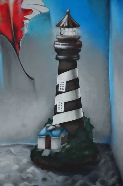 Szczegółowy Obraz Rysunek Graffiti Kolor Sztuka Ulicy Tło Malowane Morze — Zdjęcie stockowe
