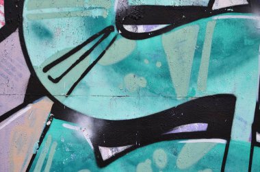 Grafiti çizim Ayrıntılar görünümünü kapatın. Sokak sanatı ve vandalizm temanın arka plan görüntüsü. Sprey boya ile boyanmış duvar dokusu