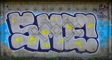 Üzerinde tasvir edilmiştir graffiti duvar dokusu. Bütün ve eksiksiz grafiti çizim tasarım 3d projeler için bir kaynak olarak görüntü