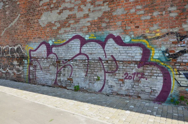 Trama Della Parete Con Graffiti Che Raffigurato Esso Immagine Dei — Foto Stock