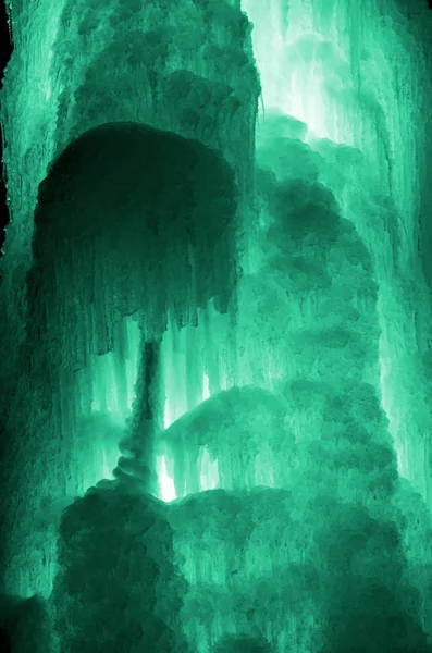 Huge Ice Icicles Large Blocks Ice Frozen Waterfall Water Light — Stock Photo, Image