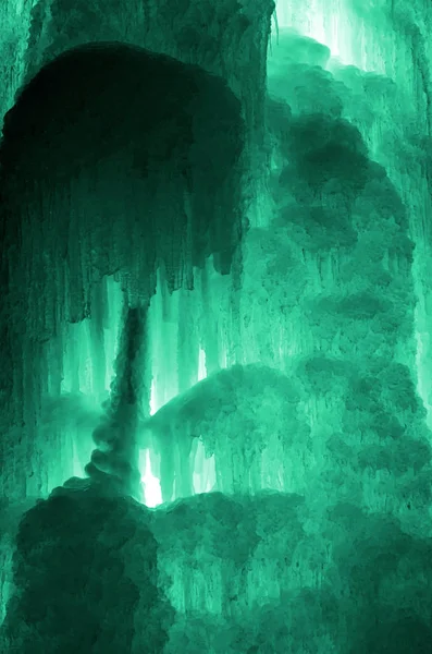 Huge Ice Icicles Large Blocks Ice Frozen Waterfall Water Light — Stock Photo, Image