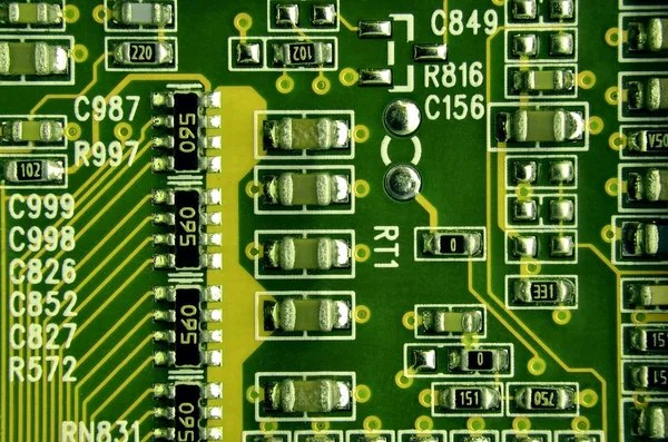 Close Placa Micro Circuito Colorido Antecedentes Tecnologia Abstrata Mecanismo Informático — Fotografia de Stock