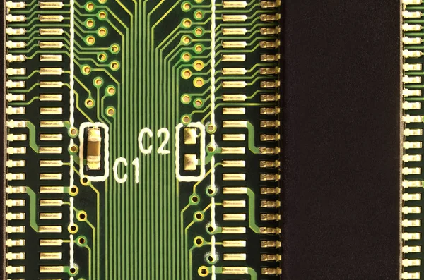 Primo Piano Del Micro Circuito Colorato Sfondo Tecnologico Astratto Meccanismo — Foto Stock