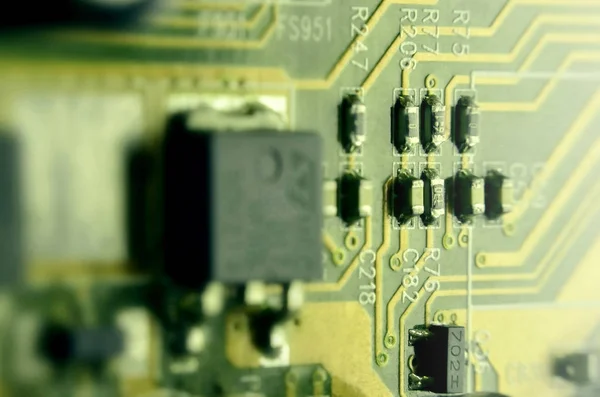 Close Placa Micro Circuito Colorido Antecedentes Tecnologia Abstrata Mecanismo Informático — Fotografia de Stock