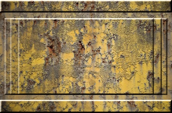 Texture of yellow rough rusted metal surface with bulky gray highlighted portions which can be seen on exposure to light. Preparation for the background processing of slides and spreadsheets